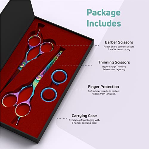 Suvorna 5.5" Hair Cutting Scissors Professional with Thinning Shears, Right-Hand Professional Hair Scissors, Barber Shears, hair shears, 2 Pcs Hair Cutting Shears - tijeras de peluqueria profesional.