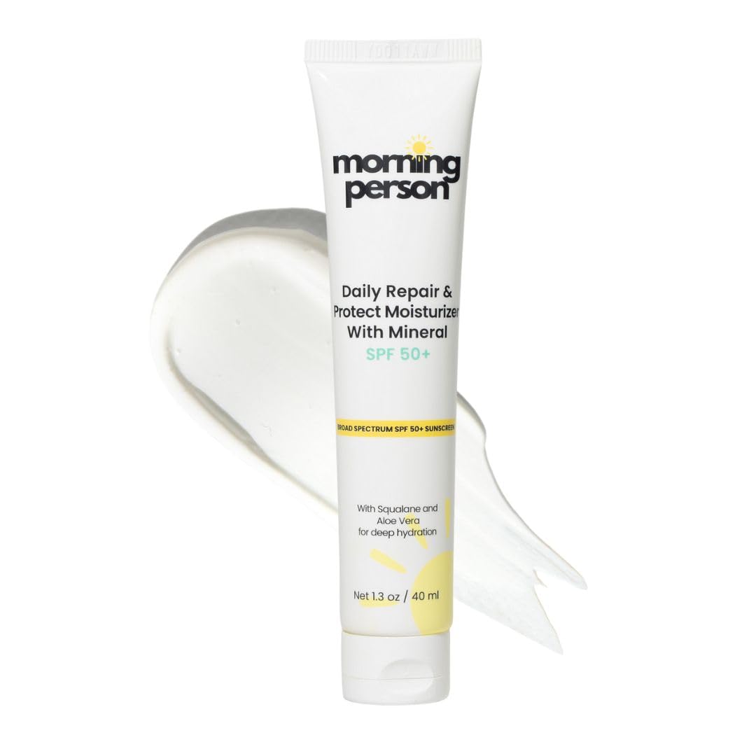 Mineral SPF 50+ Face Moisturizer with Non-Nano Zinc Oxide + Squalane | 2-in-1 Daily Moisturizer & Sunscreen | No White Cast | Reef Safe, Fragrance-Free | Morning Person Beauty