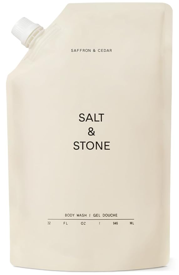 Salt & Stone Body Wash for Women & Men, Saffron & Cedar Refill 32 fl oz