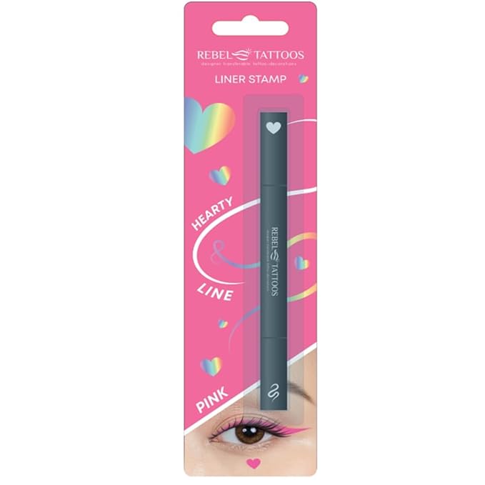 Rebel Tattoos 2-in-1 Eyeliner Stamp, Pigmented Intense Black Formula, Smudge-Budge Proof, Sweatproof, 24 Hour Stay Eyeliner Stamp Star Butterfly or Heart (Pink Heart)