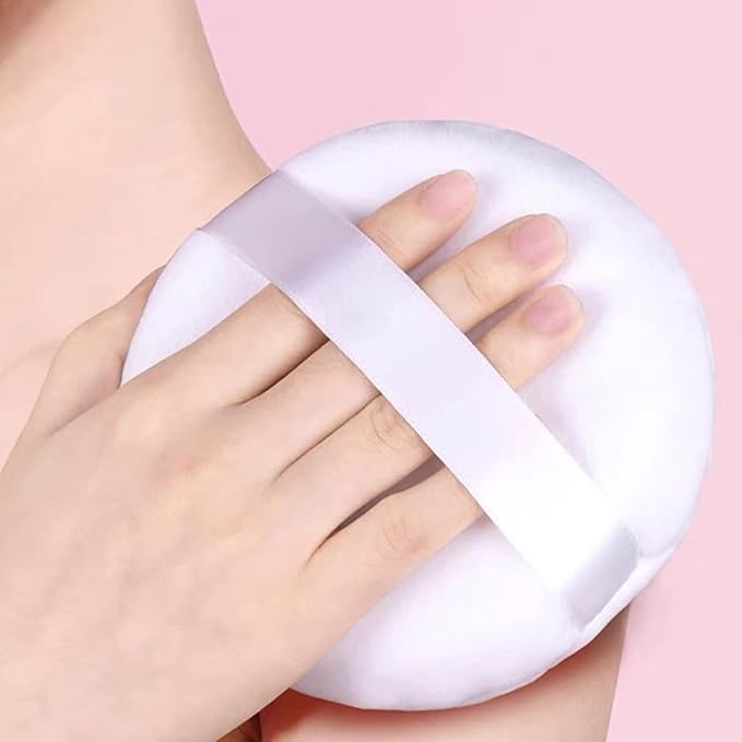Jepeux 2 PCS large Powder puff, 5 inch cotton super soft Powder puff, washable, loose powder puff, body puff round (White)