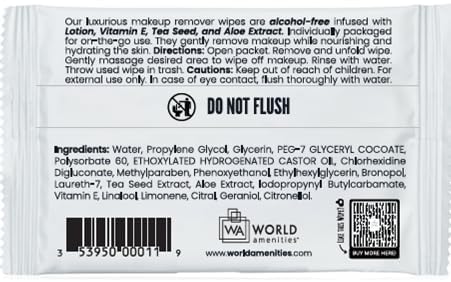 World Amenities Individual Makeup Remover Wipes, 50 Individually Wrapped