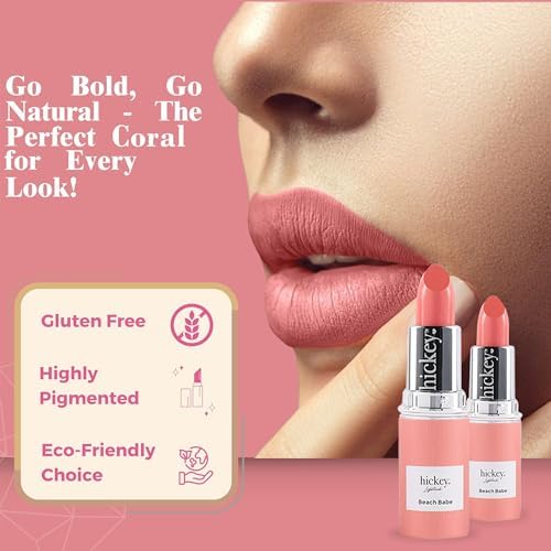 Hickey Lipstick Refill – Beach Babe (Coral), Hydrating Jojoba Oil, Vegan