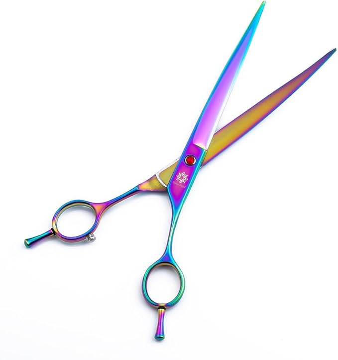 Dream Reach 8" Curved Dog Grooming Scissors, Twin Tailed Rainbow Pet Shears