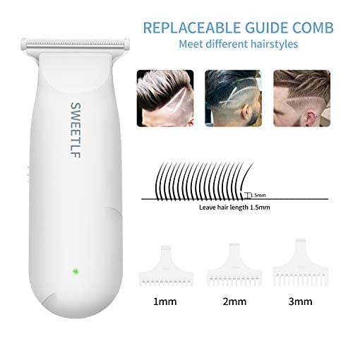 SWEETLF Hair Clippers, Silent Cordless Hair Trimmer, Mini Hair Cutting Kit with 3 Guide Combs, Portable & USB Rechargeable Haircut Clippers for Men Women Kids (White)