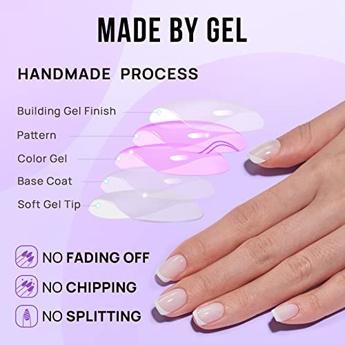 BTArtbox Press On Nails, Classic French, Short Square, White Nude, 30Ct