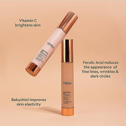 YENSA Super Serum Silk Foundation - Hydrating, Full Coverage Foundation with Vitamin C & Bakuchiol Oil - Blurs Imperfections & Evens Skin Tone - Korean Skin Care Makeup - Fair 1 (1 oz)