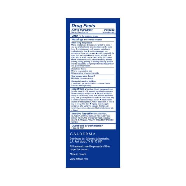 Differin Acne Face Wash, 5% Benzoyl Peroxide Daily Cleanser, 4oz