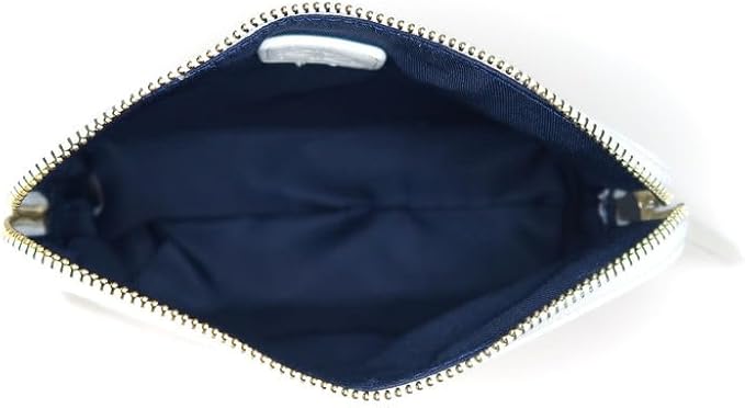 RITTZI Snow Royale Crocodile Cosmetic Bag - Luxury White Vegan Leather Makeup Bag With Royal Blue Interior Lining