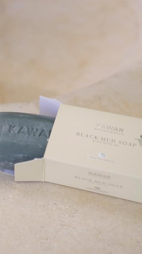 KAWAR Premium Dead Sea Black Mud Soap with Shea Butter, Face & Body, 1-Pack