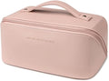 zaleeta Travel Makeup Bag, Large Capacity Cosmetic Organizer Bags for Women, Waterproof PU Leather Toiletry Bags, Wide Open Flat Makeup Case with Divider and Handle