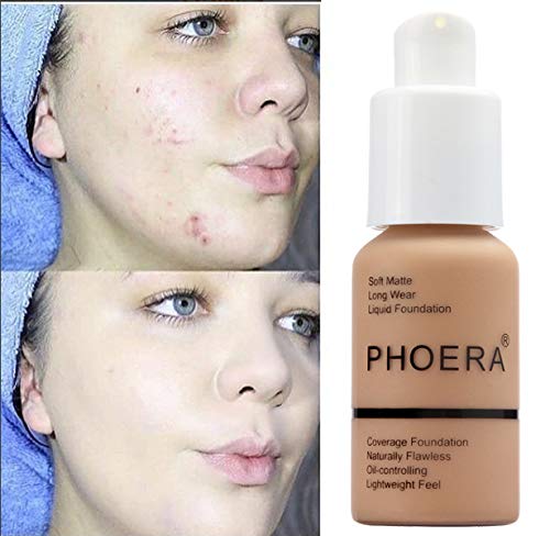 2 Pack PHOERA Foundation 103# Warm Peach and 104# Buff Beige,Soft Matte Oil Control Liquid Foundation.