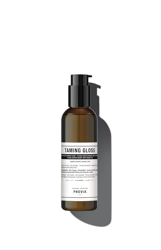 PREVIA Hair Gloss Taming Serum & Leave-In Conditioner - Anti-Frizz Heat Protectant for Dry Damaged Hair - Organic Almond Vegan Moisturizing Gloss - 6.7 oz