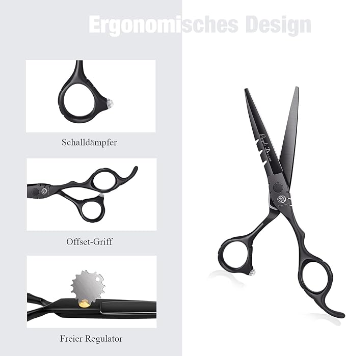 Purple Dragon 5.5 inch Hair Cutting Shears Set with Bag for Barbers - Black