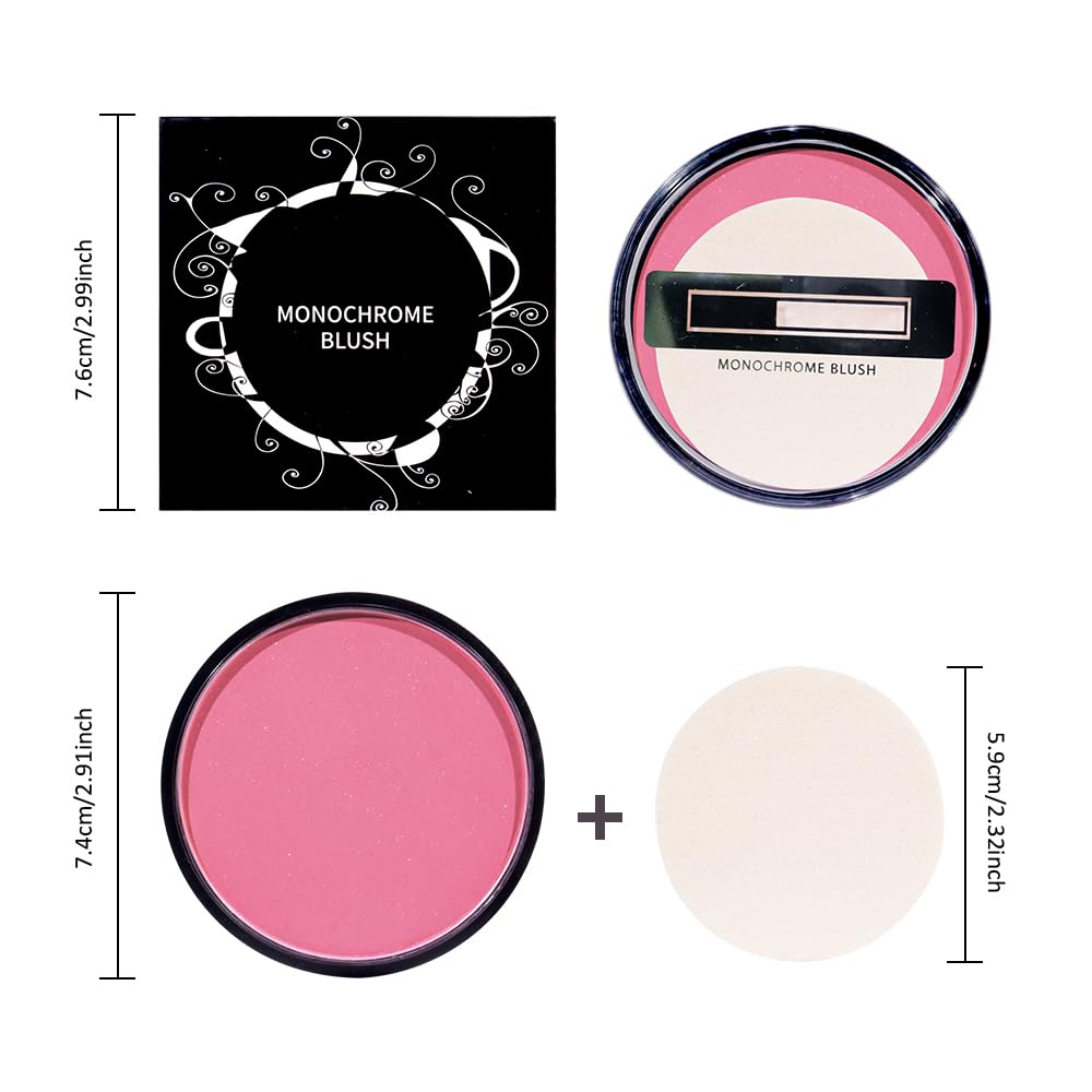 HHLTOH Natural Single Matte for Face Cheeks Blush with Makeup Powder Puff, Pink Red Monochrome Blush Cream Powder Makeup Palette Blushes Long-lasting Color Blendable Foundation for Women Every Day 02