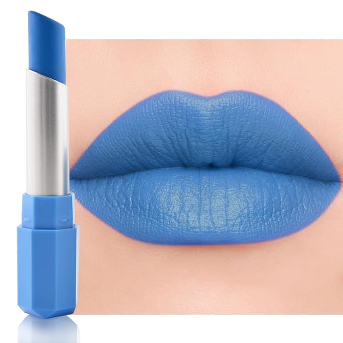 IATMOMOD Light Blue Cream Matte Lipstick Stick 16#, Longwear Full Coverage Velvet Lip Color, Waterproof Multi-Use Lip & Cheek Makeup for Party & Daily Wear, Labial con color mate para uso diario