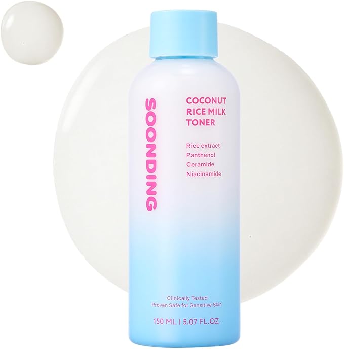 SOONDING Coconut Rice Milk Toner, Lightweight Hydration for Dry & Sensitive Skin, Ceramides & Niacinamide, Glowy Skin, Fragrance-Free Korean Skin Care, 150ml / 5.07 fl oz