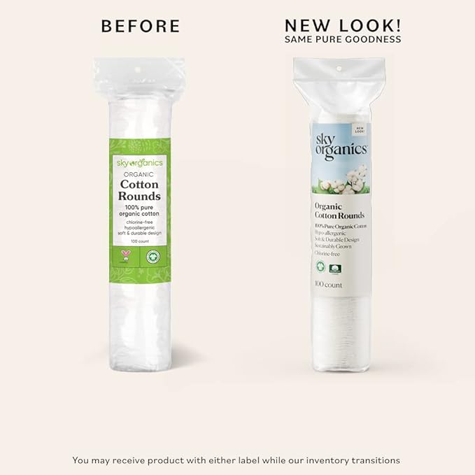 Sky Organics Organic Cotton Rounds for Sensitive Skin, 100% Pure GOTS Certified Organic for Beauty & Personal Care, 100 ct.