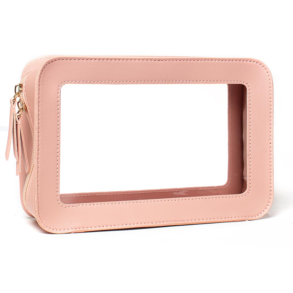 FFpaw Clear Makeup Bag, Pink Travel Makeup Pouch Toiletry Bag for Women Waterproof Small Cosmetic Bag Case Small Make Up Bag with Zipper Car Organizer Car Essentials for Women Men