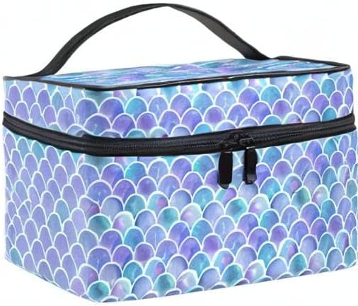MNSRUU Mermaid Makeup Bag, Watercolor Rainbow Scales Mermaid Makeup Organizer Bags Toiletry Bag Box Travel Cosmetic Bag Make Up Train Case for Women Teen Girl Ladies