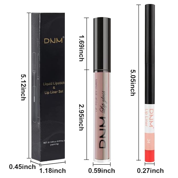 evpct 2Pcs Brick Red Neutral Nude Color Lip Liner and Matte Lipstick Makeup Sets Vegan Lipstick Lip Liner and Gloss Set Lip Stain Long Lasting Waterproof 24 hrs, 34#