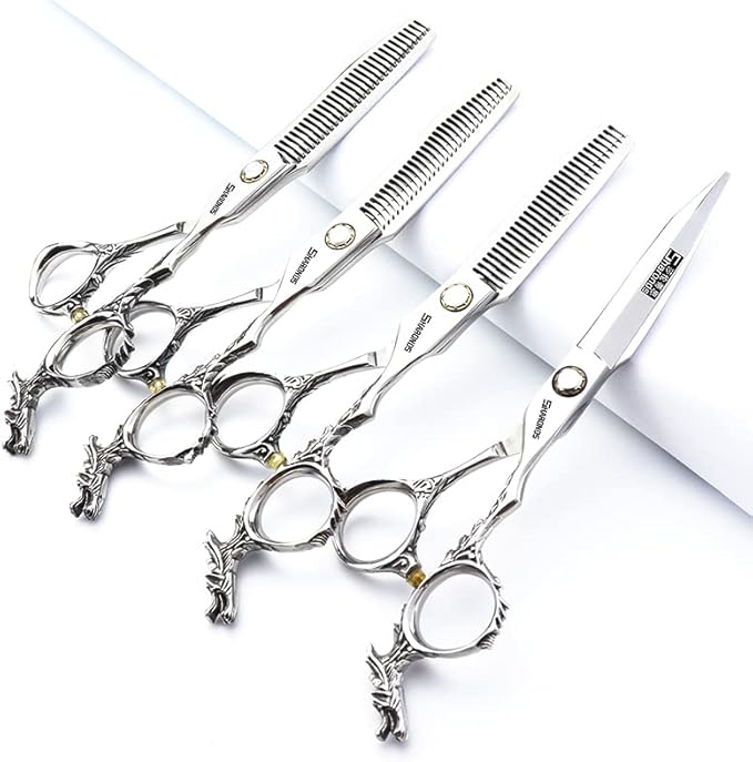 Sharonds 6/7 inch Professional Hair Cutting Scissors Set Hair Cutting Scissors Thinning Teeth Shears Set,Sliver Scissors,Barber,Salon,Hairdressing Scissors Kit,Japanese 440C Scissors (6-inch 4pc-A)