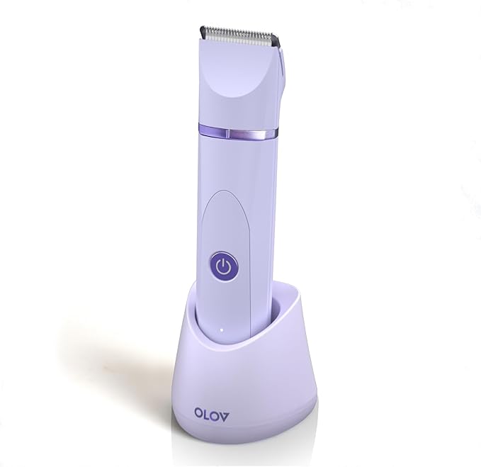 OLOV Electric Body Hair Trimmer - Groin Trimmer for Men - Bikini Trimmer Women - Wet/Dry Shaver Groomer, Replaceable Ceramic Blade Heads, Waterproof Hygiene Razor, Purple