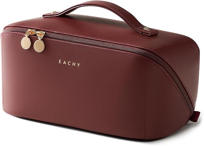 EACHY Travel Makeup Bag,Large Capacity Cosmetic Bags for Women,Portable Pouch Open Flat Toiletry Bag Make up Organizer with Divider and Handle