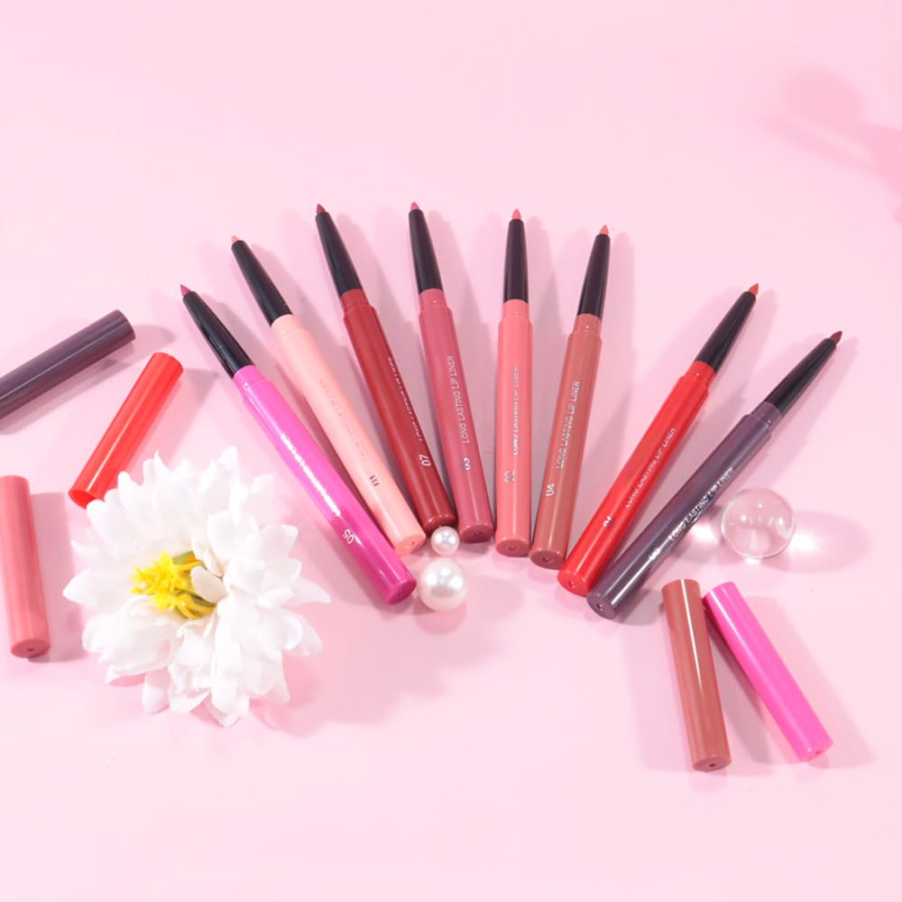 QIDSTERS Gel Lip Liner Pencil for Women, Nude Peach Matte Long Lasting Lip Liner Lipstick 24 Hour, High Pigmented Lips Makeup Retractable Liners Waterproof Smudge Proof, Vegan & Cruelty-Free 02