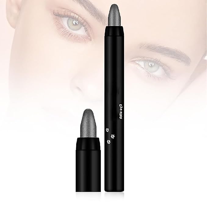Morekfly Eyeshadow Shimmer Stick, 16 Color Highlighter Eyeshadows Pencil Waterproof Glitter Eye Shadow Eyeliner Pen, Waterproof Eyeshadows Shimmer Stick Long Lasting Brightener Eyeshadow (03 Black)
