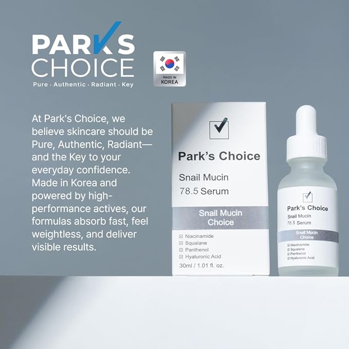 Snail Mucin 78.5% Serum | Snail Serum for Skin Repair & Barrier Recovery | Hydrating Facial Serum for Sensitive & Damaged Skin | Korean Skincare | Park’s Choice
