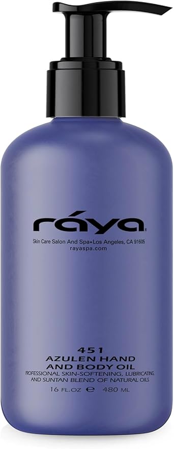 Raya Azulen Hand and Body Oil 16 oz (451) | Softening and Natural Blend of Oils for Hands, Arms, Legs, and Body | Great as a Body Massage Oil | Great for All Skin