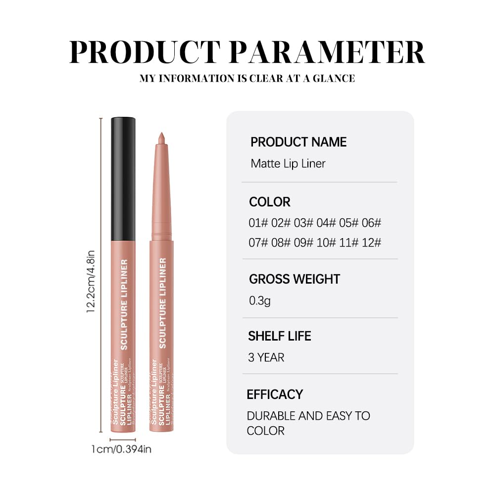 K08 Hxssll 12 Colors Matte Lip Liner Pencil – Long Lasting Waterproof Lip Liner, Smudge Proof Transfer Proof Lip Pencil, High Pigment Lip Makeup for Defining & Filling Lips (08#, 1PCS)