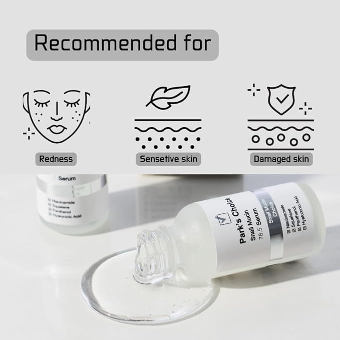 Snail Mucin 78.5% Serum | Snail Serum for Skin Repair & Barrier Recovery | Hydrating Facial Serum for Sensitive & Damaged Skin | Korean Skincare | Park’s Choice