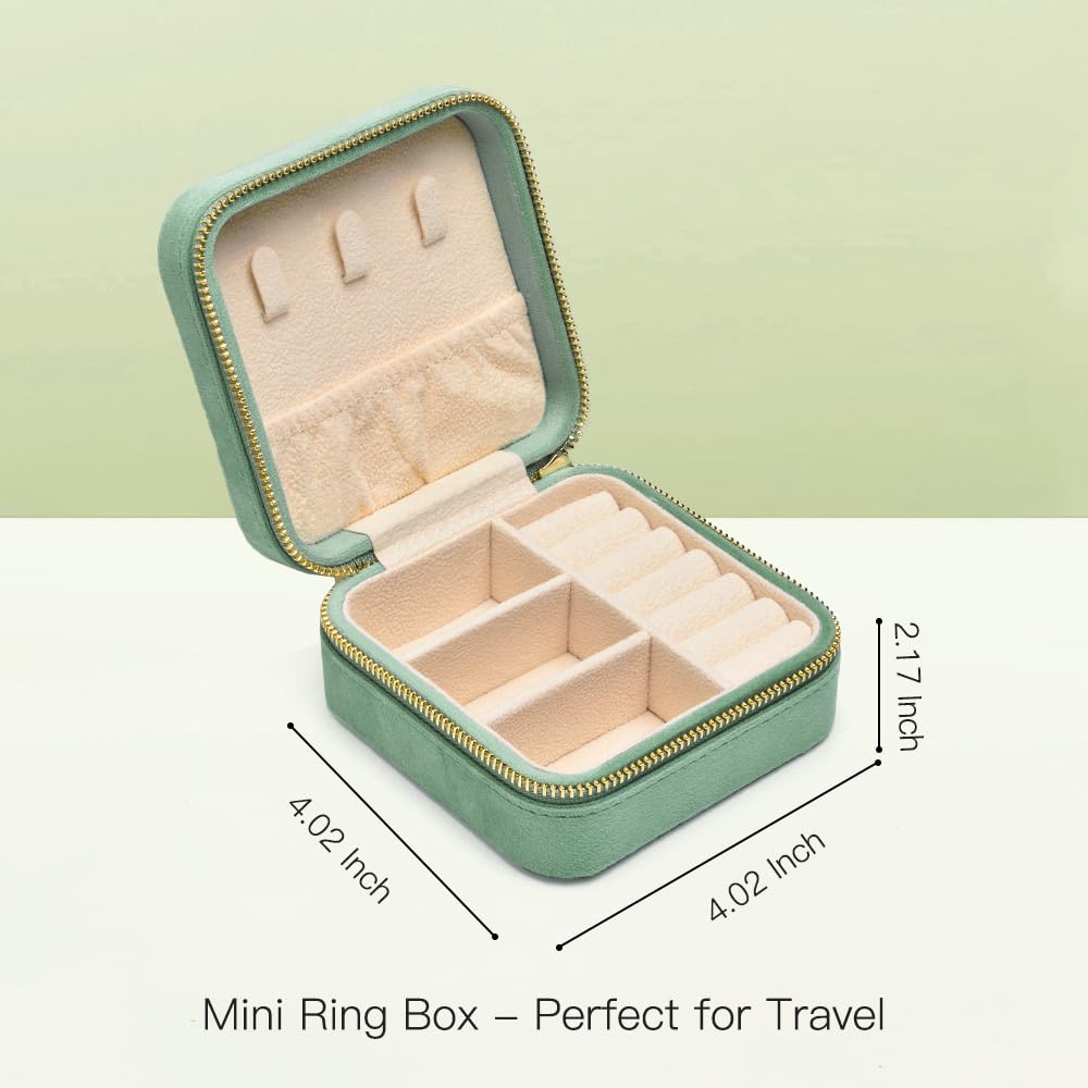 TAIMY Travel Jewelry Case, Small Plush Velvet Jewelry Box for Women and Girls, Portable Jewelry holder organizer for Rings Earrings Necklaces Bracelets(Mint)