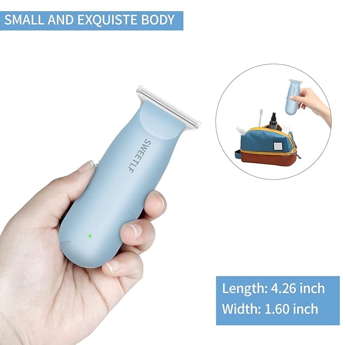 SWEETLF Hair Clippers, Silent Cordless Hair Trimmer, Mini Hair Cutting Kit with 3 Guide Combs, Portable & USB Rechargeable Haircut Clippers for Men Women Kids (Blue)