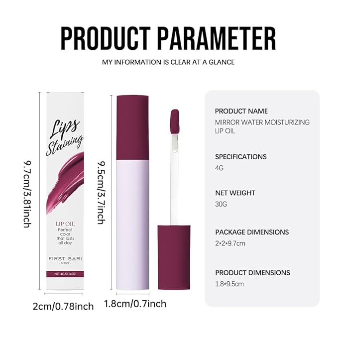 Hxssll Nourishing High-Shine Lip Gloss,Hydrating & Moisturizing Lip Tint, Non-Sticky, Long-Lasting Glossy Lip Stain,Softens & Plumps Lips for Smooth,Gentle Formula for Dry Lips 08#Berry
