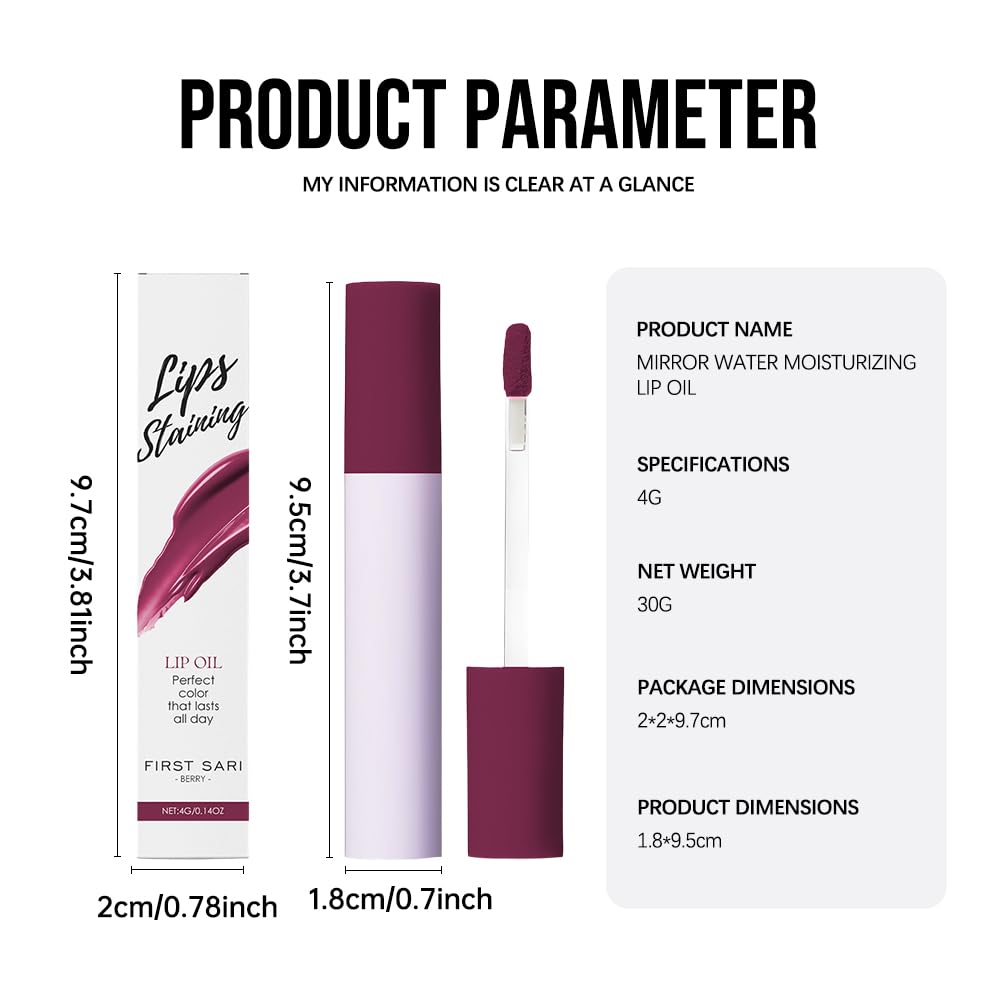 Hxssll Nourishing High-Shine Lip Gloss,Hydrating & Moisturizing Lip Tint, Non-Sticky, Long-Lasting Glossy Lip Stain,Softens & Plumps Lips for Smooth,Gentle Formula for Dry Lips 08#Berry