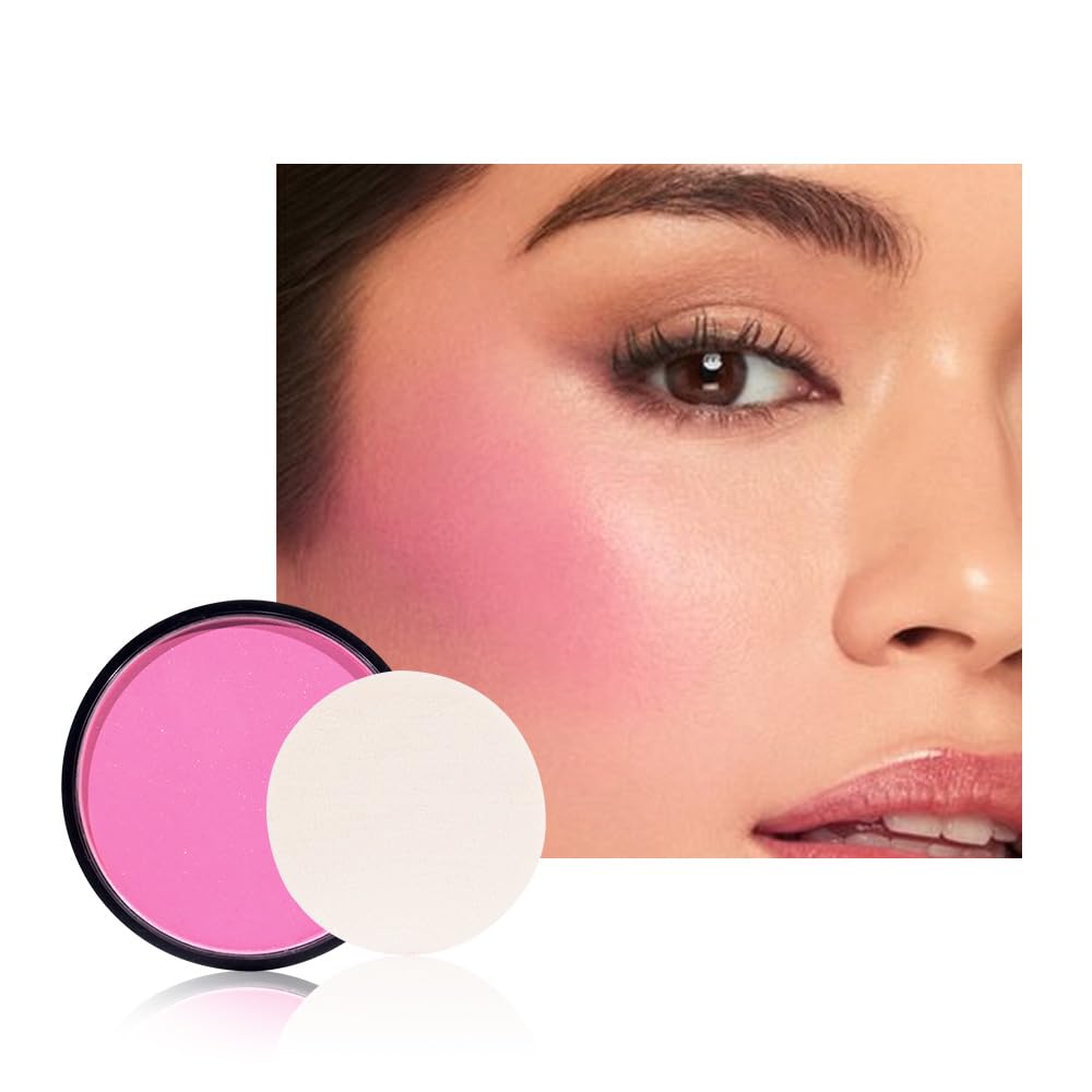 HHLTOH Natural Single Matte for Face Cheeks Blush with Makeup Powder Puff, Rose Pink Monochrome Blush Cream Powder Makeup Palette Blushes Long-lasting Color Blendable Foundation for Women Every Day 01