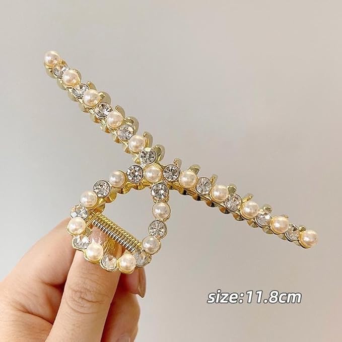 DOBIHMAX 2 Pack Large Metal Hair Claw Clips with Pearls 4.3 Inch - Gold Hair Accessories for Women's Thick Hair Styling, Strong Hold, and Fashion