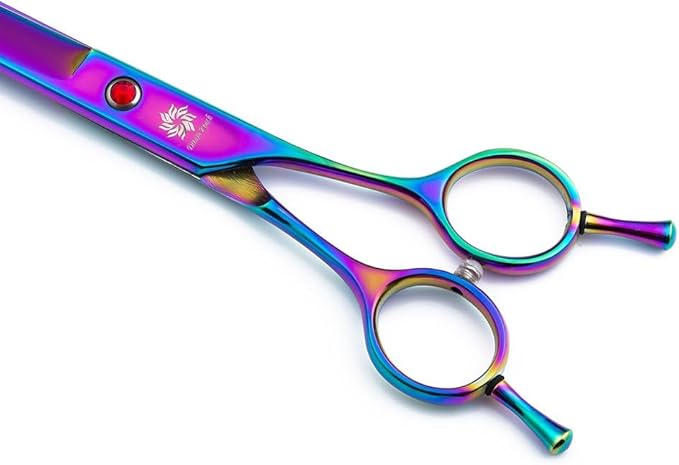 Dream Reach 8" Curved Dog Grooming Scissors, Twin Tailed Rainbow Pet Shears