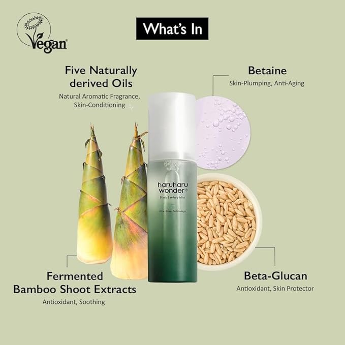 HARUHARU Black Bamboo Mist, 2.7 fl.oz, Hydrating & Firming Face Mist, Vegan