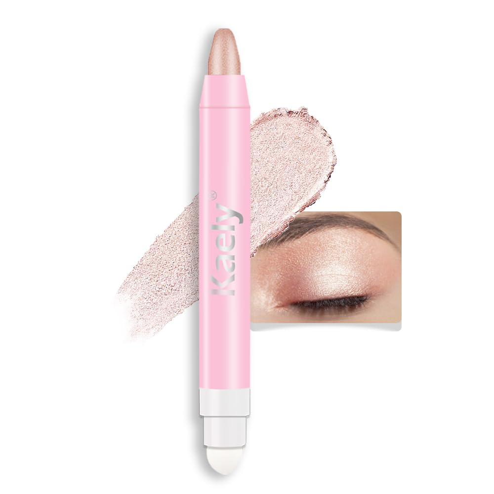 Kaely 2in1 Cream Eye Shadow Brightener Sticks for Eyes, Pencil Eyeshadow Applicator Stick Waterproof Pigmented, Eye Shadow Palette Highlighter Makeup, sombras para ojos, 37 Rose Gold Shimmer