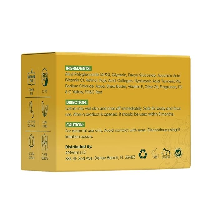 AMVital Turmeric Kojic Acid Soap Bars for Face & Body, 4-Pack