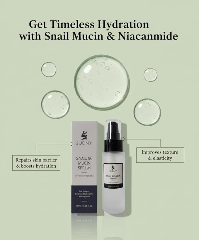 SUDNY Snail Mucin 96% Repairing Essence with Niacinamide, Aloe Vera & Glycerin - Snail Mucin Serum to Hydrate & Repair Dull Skin & Fine Lines- Gentle Skincare Serums with Snail Serum for Everyday Care