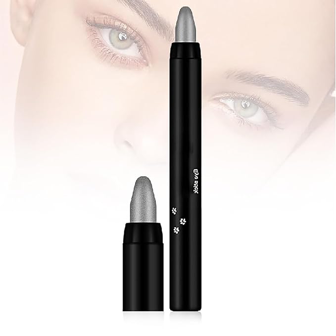 Morekfly Eyeshadow Shimmer Stick, 16 Color Highlighter Eyeshadows Pencil Waterproof Glitter Eye Shadow Eyeliner Pen, Waterproof Eyeshadows Shimmer Stick Long Lasting Brightener Eyeshadow (02 Gray)