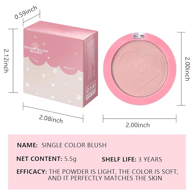 HHLTOH Matte Blush Powder for Cheeks, Cruelty Free Makeup – Long Lasting Natural Face Blusher Makeup, Lightweight Blendable Cheek Color Palette for Women All Skin Tones - #01 Soft Pink