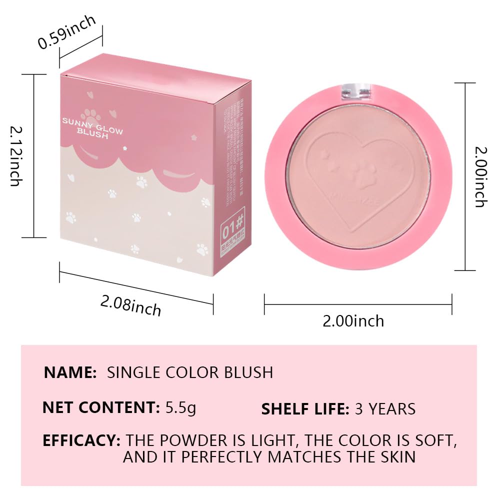 HHLTOH Matte Blush Powder for Cheeks, Cruelty Free Makeup – Long Lasting Natural Face Blusher Makeup, Lightweight Blendable Cheek Color Palette for Women All Skin Tones - #01 Soft Pink