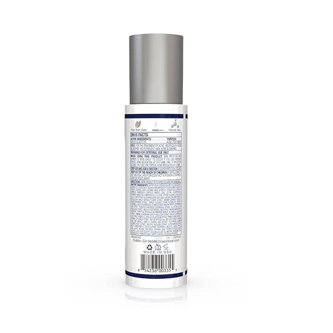 Lira Clinical ICE Sal Cleanser – Salicylic Acid Face Wash with Plant Stem Cells, Echinacea and Peptides – Cooling Exfoliating Facewash – Gentle Clarifying Travel Size Daily Facial Cleanser - 6 Oz
