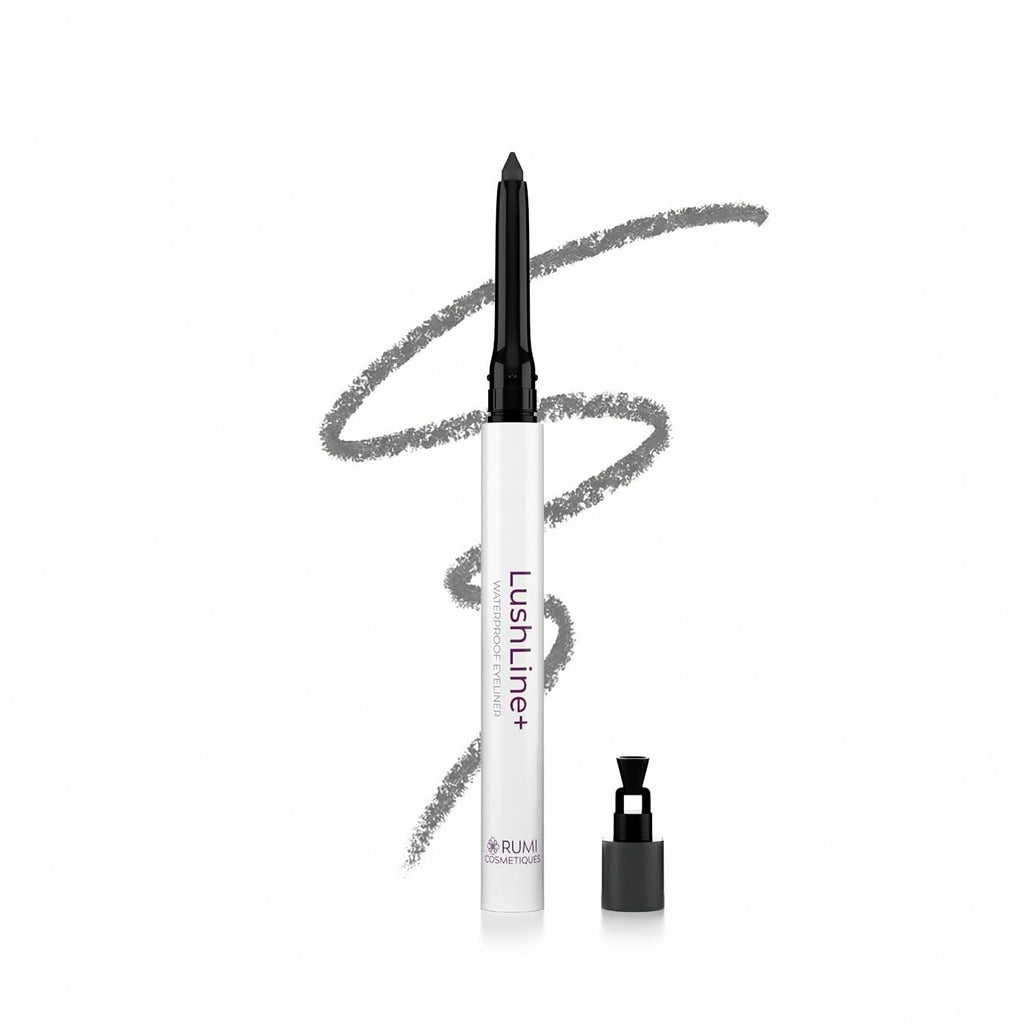 Rumi Cosmetiques LushLine+ Waterproof Eyeliner Pencil For Mature Women - Smudge Proof, Long-Lasting, Non Toxic, Soft Glide - Safe For Sensitive Eyes (Natural Grey)